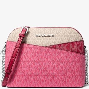 Michael Kors Jet Set Travel Color-Block Signature Logo Crossbody Bag Dark Razz